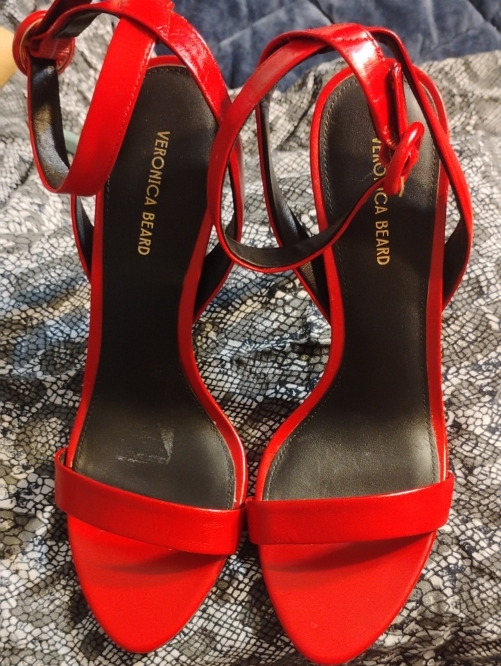 Veronica Beard Red Ankle Strap Stiletto Sandals